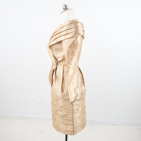 Vintage 80s 8 Formal Skirt Suit Dress Set Gold - Picture 9 of 15